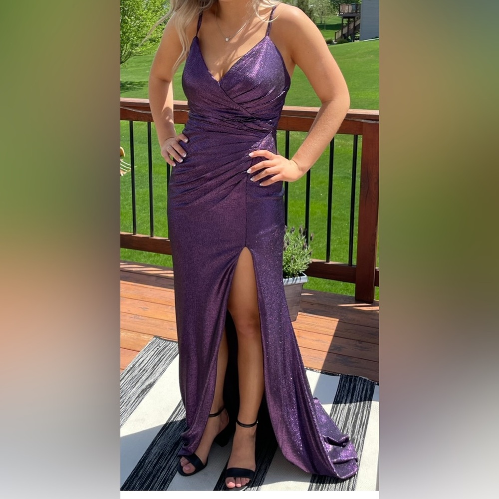JVN by Jovani purple prom dress…like new. Stretchy fit. Worn once.
